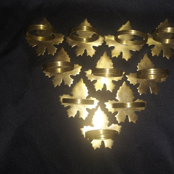 Goldtone Metal Maple Leaf Napkin Rings Set of 10 Fall Leaf Metal Napkin Holders - Picture 3 of 9